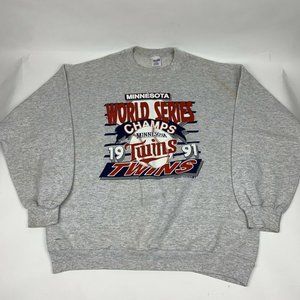Vintage Minnesota Twins Trench 1991 World Series Sweatshirt MLB Baseball Mens XL